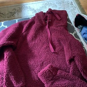 Fuzzy burgundy cropped hoodie